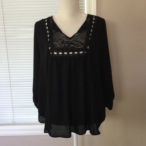 Black Quarter Sleeve Semi Sheer Blouse